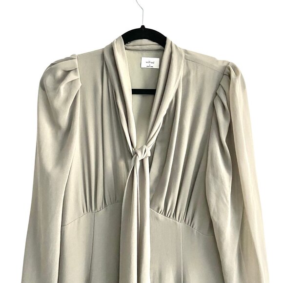 Aritzia Wilfred Mambo Dress Midi Victorian Button Down Tie US 8 Sage Green - Picture 6 of 15